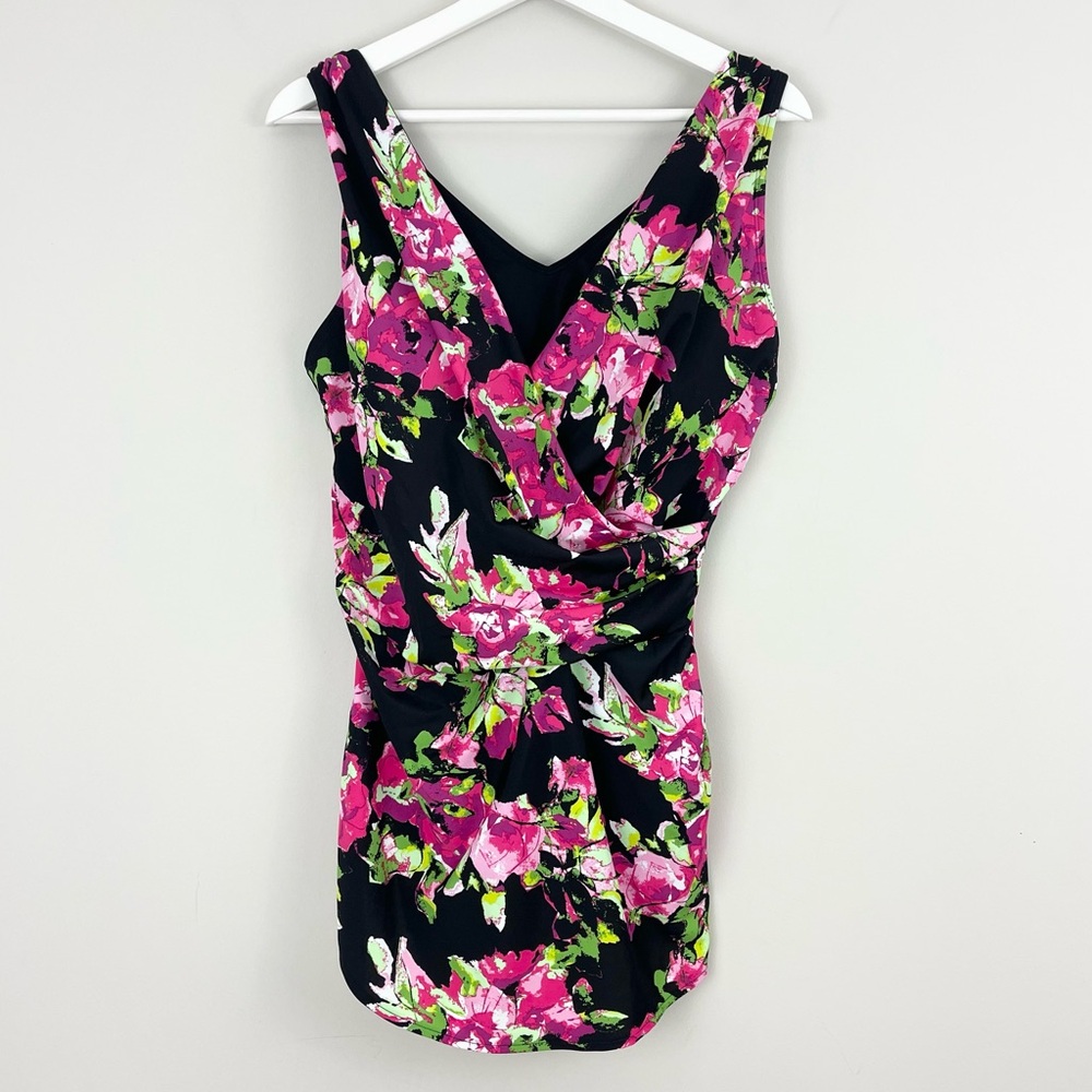 NEW Denim & Co. Beach Swimwear One Piece Floral Print Swimsuit